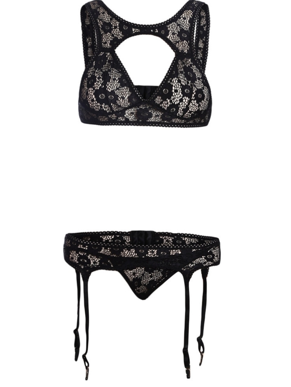 Black Lace Bralette and Garter Set